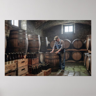 Affiche du brasseur patrimonial en cave à barils