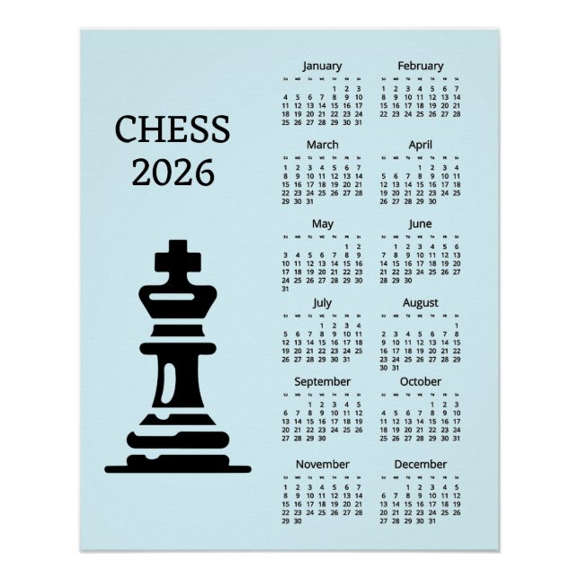 Affiche du calendrier 2026 du roi de pièce d'échec (Devant)