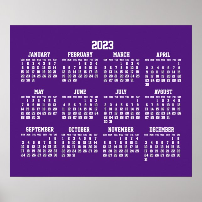Affiche du calendrier annuel violet 2023 (Devant)