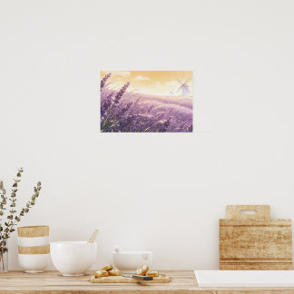 Affiche du champ de lavande au coucher du soleil