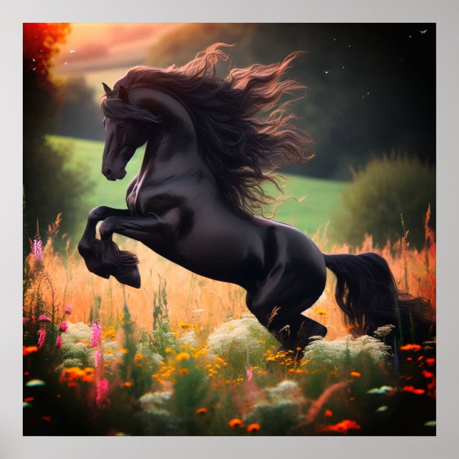 Affiche du Cheval Noir Cabré sur une affiche 24x24 (Devant)