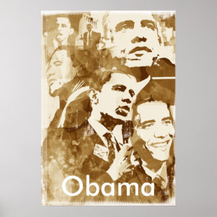 Affiche du collage 2 d'Obama (couleur vintage) par