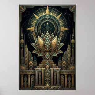 Affiche du compas céleste Lotus sacré Art déco