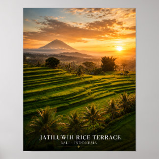 Affiche du coucher de soleil de la terrasse de riz