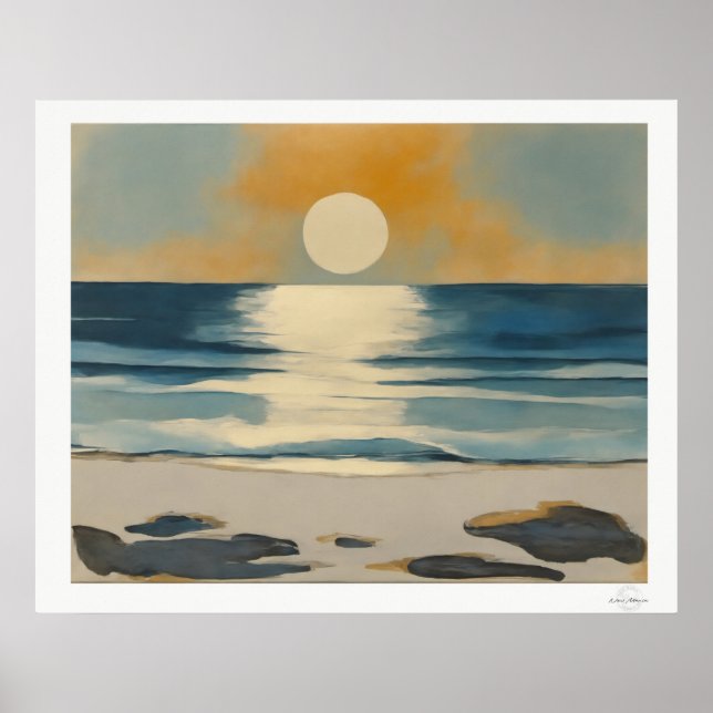 Affiche du coucher de soleil sur la mer (Devant)