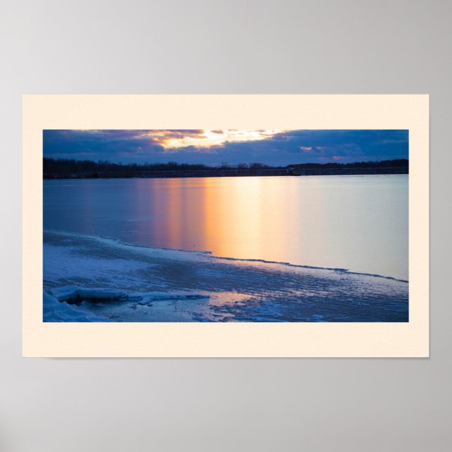 Affiche du coucher de soleil sur la rivière en hiv (Devant)