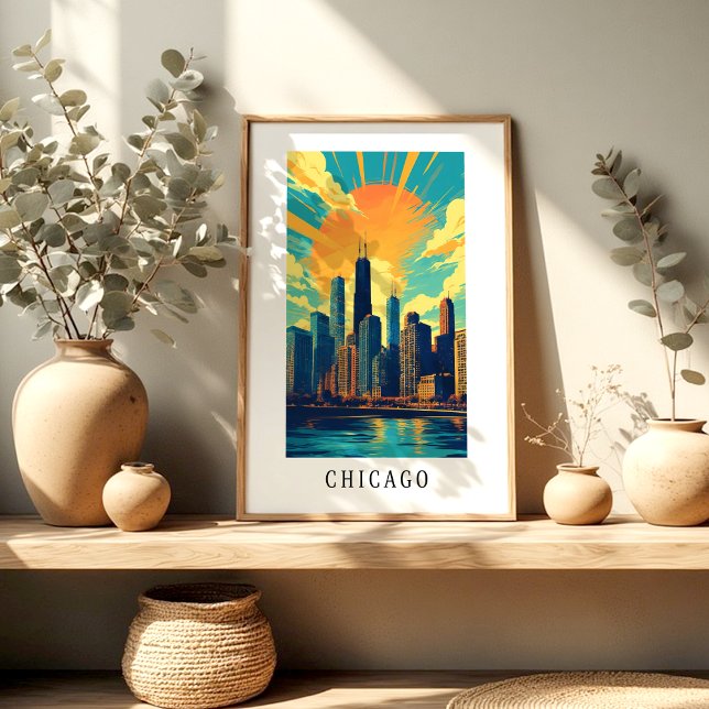 Affiche du coucher de soleil sur la skyline de Chi (Créateur téléchargé)