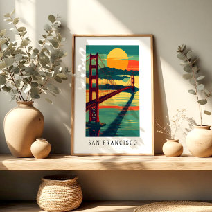 Affiche du coucher de soleil sur le Golden Gate de