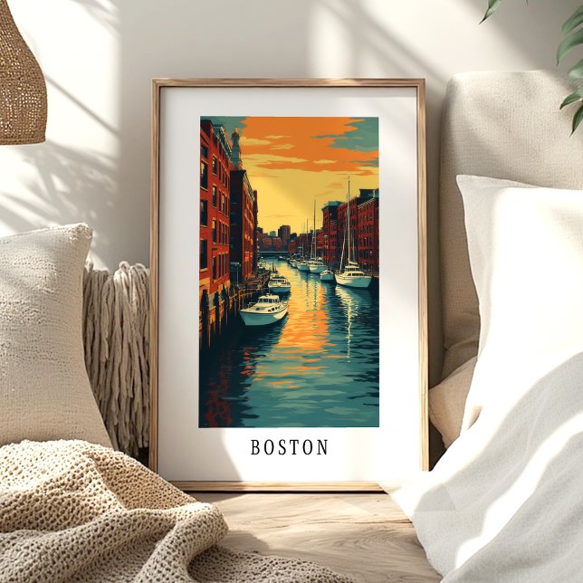 Affiche du coucher de soleil sur le port de Boston (Créateur téléchargé)