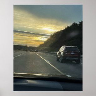 Affiche du coucher du soleil sur la route