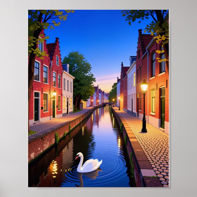 Affiche du crépuscule dans les canaux de Bruges (Devant)
