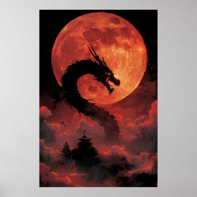 Affiche du dragon japonais Ukiyo-e – Puissance myt (Devant)