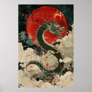 Affiche du dragon japonais Ukiyo-e – Puissance myt