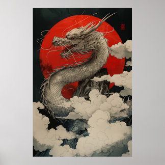 Affiche du dragon japonais Ukiyo-e – Puissance myt
