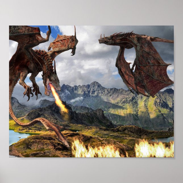 Affiche du dragon rouge wyvern cracheur de feu (Devant)