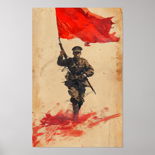 Affiche du drapeau rouge du soldat chinois (Devant)