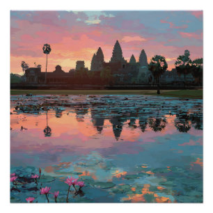 Affiche du lac cambodgien Siem Wat Reap d'Angkor