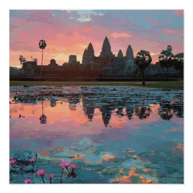 Affiche du lac cambodgien Siem Wat Reap d'Angkor  (Devant)