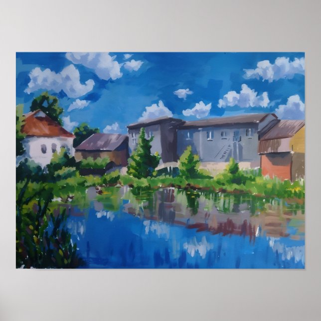 Affiche du lac panoramique et de la campagne (Devant)