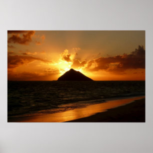 Affiche du lever de soleil à Hawaï sur la plage