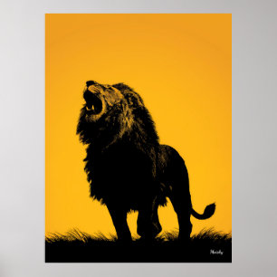 Affiche du Lion Rugissant – Silhouette Noire sur F
