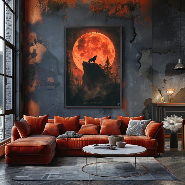 Affiche du Loup Hurlant avec Lune de Sang et Forêt (Créateur téléchargé)