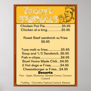 Affiche du menu spécial du jour - fournitures de r
