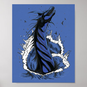 Affiche du monstre serpent de mer bleu Vagues de l