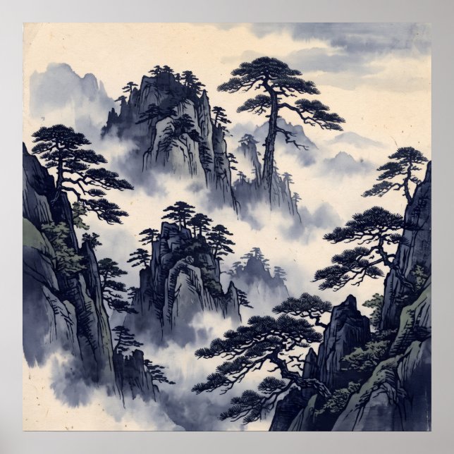 Affiche du Mont Pin à l'encre bleue (Devant)