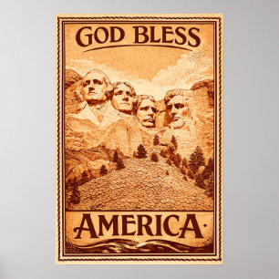 Affiche du mont Rushmore - Que Dieu bénisse l'Amér