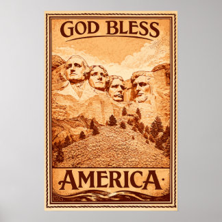 Affiche du mont Rushmore - Que Dieu bénisse l'Amér