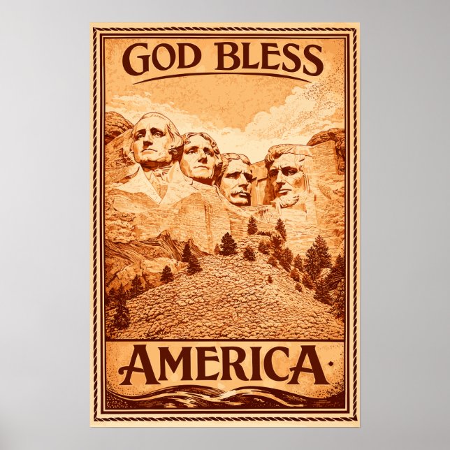 Affiche du mont Rushmore - Que Dieu bénisse l'Amér (Devant)