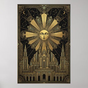 Affiche du Palais du Visage Solaire Doré Art Déco 