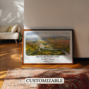 Affiche du Parc National Denali Alaska, Aquarelle