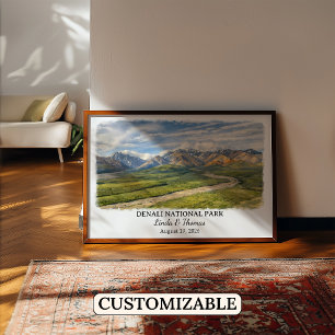 Affiche du Parc National Denali Alaska, Aquarelle