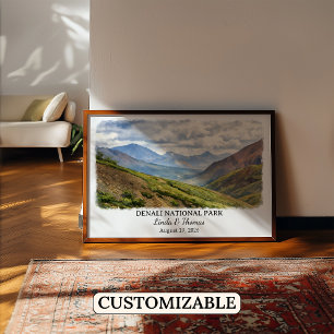 Affiche du Parc National Denali Alaska, Aquarelle