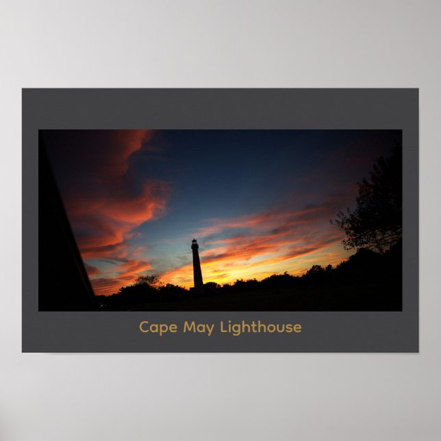 Affiche du phare de Cape May au coucher du soleil (Devant)