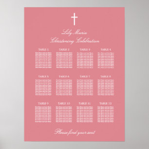 Affiche du plan de table de baptême rose 12 tables