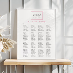 Affiche du plan de table de Bar Mitzvah rose et bl