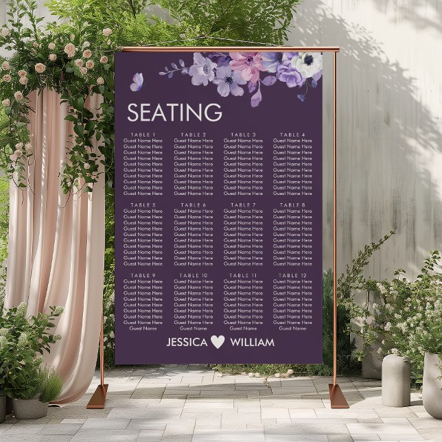 Affiche du plan de table de mariage à fleurs viole (Créateur téléchargé)