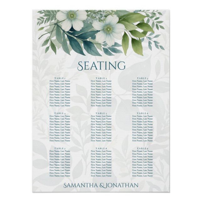 Affiche du plan de table de mariage au eucalyptus  (Devant)