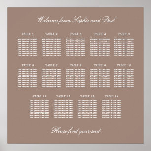 Affiche du plan de table de mariage Taupe 14