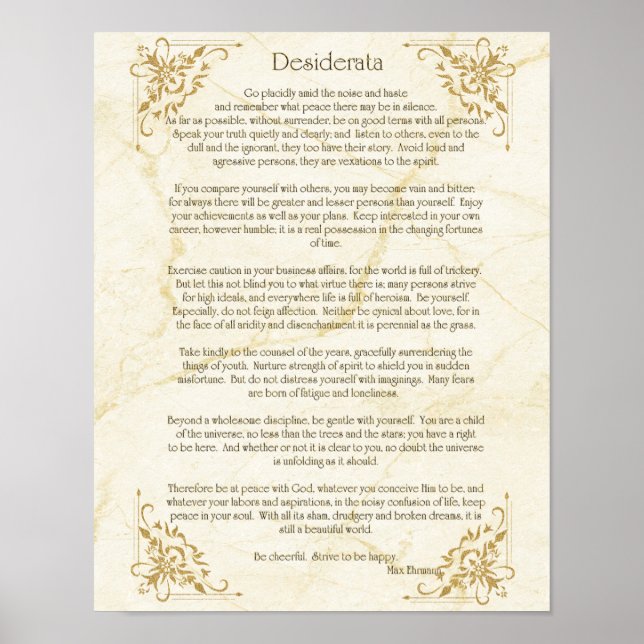 Affiche du poème Desiderata de Max Ehrmann (Devant)