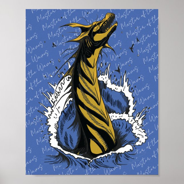 Affiche du serpent monstre marin doré Vagues océan (Devant)