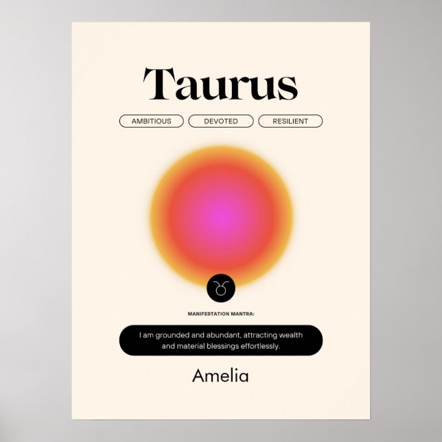Affiche du signe astrologique Taureau du zodiaque (Devant)