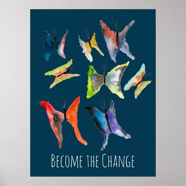 Affiche du slogan des papillons couleur aquarelle (Devant)