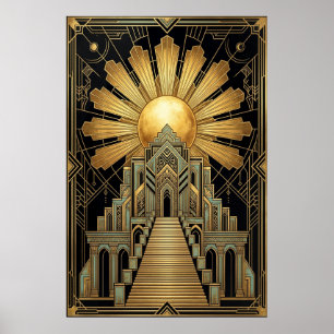 Affiche du Temple Céleste Art Déco   Soleil Éclata