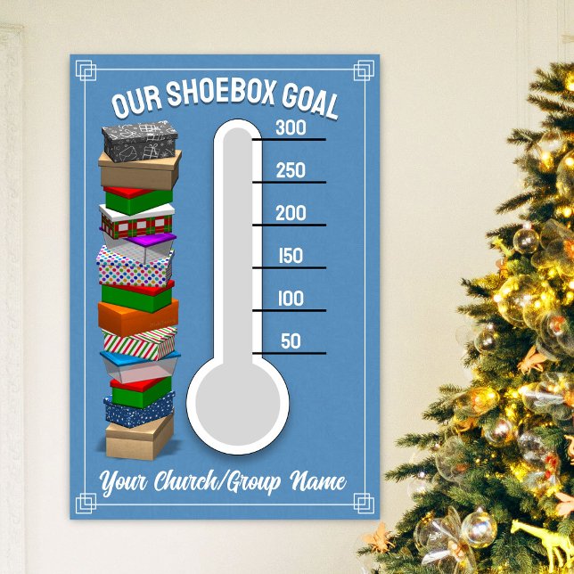 Affiche du Thermomètre Boîte à Chaussures - Bleu (Personalize this poster to best fit your shoebox-collecting occasion!)