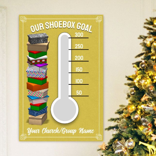 Affiche du Thermomètre Boîte à Chaussures - Jaune (Personalize this poster to best fit your shoebox-collecting occasion!)