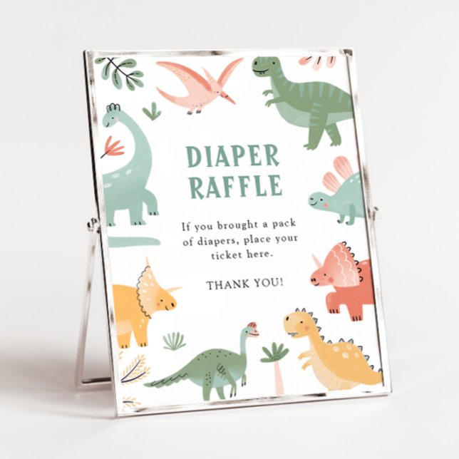 Affiche du tirage au sort de couches pour dinosaur (Dinosaur Baby Shower Diaper Raffle Poster by Painted Paperie
)